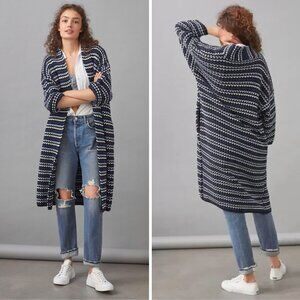 Anthropologie FRNCH Paris Black Multi-color Striped Duster Cardigan One Size